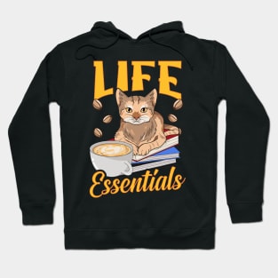 Cute Life Essentials Are Coffee, Books, and Cats Hoodie